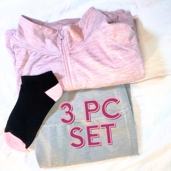 Danskin Activewear 3 PC Set - Gray Leggings, Pink Pullover & New Socks - Size XL - Picture 1 of 11